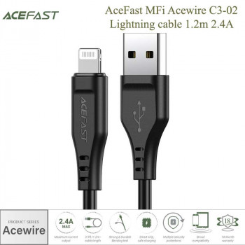 AceFast MFi Acewire Lightning cable, 1.2m, 2.4A (C3-02) black