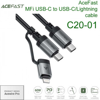 AceFast MFi Acewire Pro USB-C to USB-C/Lightning cable, 1.2m, 60W, 30w USC-C to L (C20-01) black