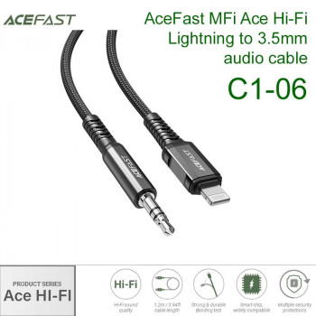 AceFast MFi Ace Hi-Fi Lightning to 3.5mm audio cable, 1.2m (C1-06) black