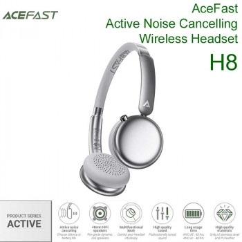 AceFast H8 Active series Noise Cancelling Wireless Headset, 60h, 30dB ANC, BT5.4, silver