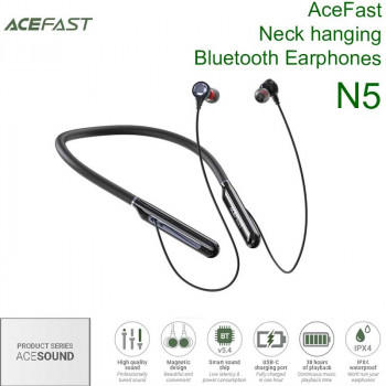 Acefast AceSound N5 Neck hanging Bluetooth Earphones, жесткая дуга на шею, BT 5.4, IPX4, 30h, black