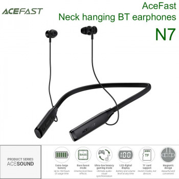 Acefast AceSound N7 Neck hanging BT Earphones, жесткая дуга на шею, BT 5.4, IPX4, 160h, TF, black