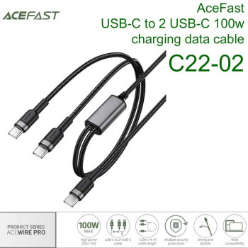Acefast Acewire Pro C22-02 USB-C to 2 USB-C 100w Cable, 100w, 1.25m, black