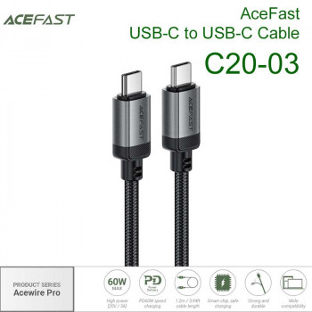 Acefast Acewire Pro C20-03 USB-C to USB-C Cable, 60w, 1.2m, оплетка, black