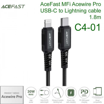 AceFast MFi Acewire Pro USB-C to Lightning cable, 1.8m, 30W (C4-01) black