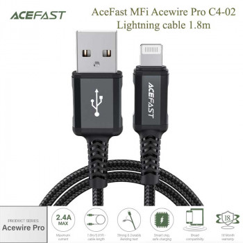 AceFast MFi Acewire Pro Lightning cable, 1.8m, 2.4A (C4-02) black