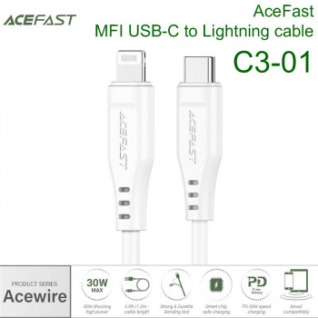 AceFast MFi Acewire USB-C to Lightning cable, 1.2m, 30W (C3-01) white