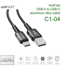 AceFast Acewire Pro C1-04 USB-A to USB-C aluminium alloy cable, 1.2m, 3A, 25000 сгибов, черный