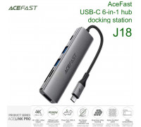 AceFast J18 AceLink Pro series USB-C 6-in-1 hub, HDMI 4K@60Hz+2xUSB3.0+PD90w/USB3.0+SD/TF