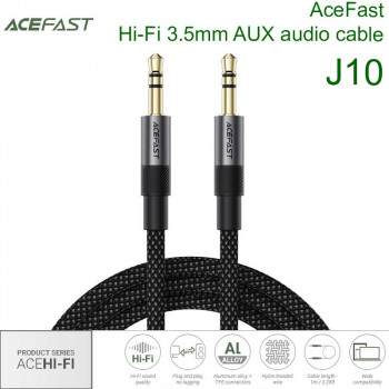 Acefast J10  Ace Hi-Fi 3.5mm AUX audio adapter cable, 1m, в оплетке, black