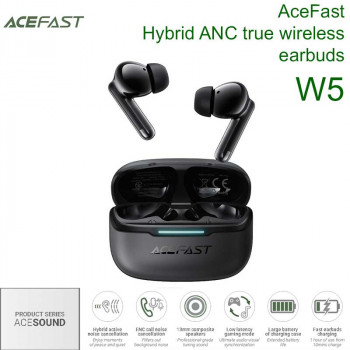 AceFast W5 Hybrid ANC true wireless earbuds, 52dB  ANC, BT5.4, 6h (30h), black