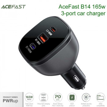 AceFast B14 PWRup series 165w (C+C+U) 3-port car charger, C1 140w + C2 65w + U 36w, black