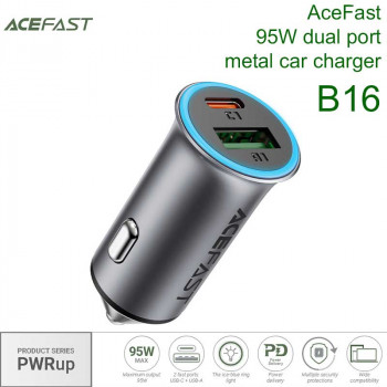 AceFast B16 PWRup series 95w (U+C) metal car charger, USB-A 36w + USB-C 65w при 24В, при 12В 66w