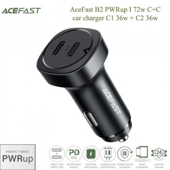 AceFast B2 PWRup I 72w (C+C) car charger, C1 36w + C2 36w, 72w max, black