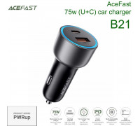 AceFast B21 PWRup series 75w (U+C) metal car charger, USB-C 45w + USB-A 30w, gray