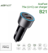 AceFast B21 PWRup series 75w (U+C) metal car charger, USB-C 45w + USB-A 30w, gray