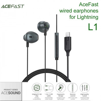 AceFast L1 wired earphones for Lightning, MFI, black
