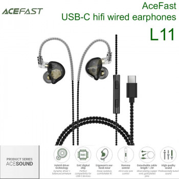 Acefast AceSound L11 USB-C hifi wired hybrid driver earphones with mic, 1.2m, с Type-C , black