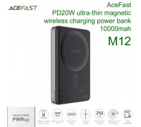 AceFast M12 PWRup series PD20W ultra-thin magnetic wireless power bank 10000mah, Qi 15W, black