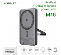 AceFast M16 PWRup series PD18W magnetic power bank 5000mah, Qi 7.5W, с подставкой, black