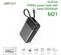 AceFast M21 PWRup series PD65w power bank with cable 20000mah, USB-C cable, black