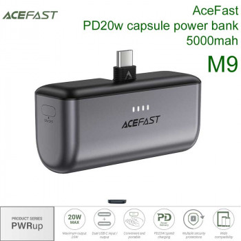 AceFast M9 PWRup series PD20w power bank with foldable usb-c plug 5000mah, USB-C plug 20w, black