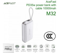 AceFast M32 PWRup series PD35w power bank with cable 10000mah, USB-C cable, silver