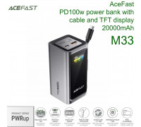 AceFast M33 PWRup series PD100w power bank with cable and TFT display, 20000mah, CCC, black