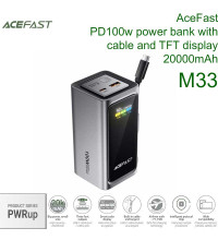 AceFast M33 PWRup series PD100w power bank with cable and TFT display, 20000mah, CCC, black