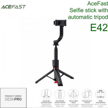 AceFast DeskPro E42 Selfie stick with automatic tripod, 1.05m, black