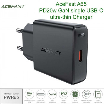 AceFast A65 PWRup I PD20w GaN single USB-C ultra-thin Charger, black