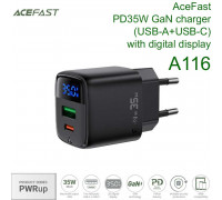 AceFast A116 PWRup series PD35w GaN Charger (USB-A + USB-C) with digital display, black