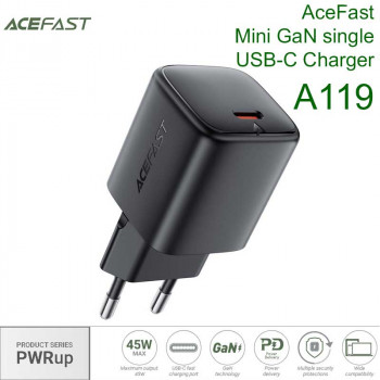 AceFast A119 PWRup series PD45w mini GaN single USB-C Charger, black