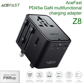 Acefast Z8 PWRup series PD45w GaN multifunctional charging adapter, 3C+U, black