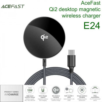 AceFast AirCharge E24 Qi2 desktop magnetic wireless charger, black
