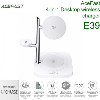 AceFast AirCharge E39 Qi2.2 4-in-1 Desktop wireless charging, max QI output 32.5w, silver