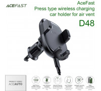 AceFast D48 AceAuto Press type wireless charging car holder for air vent 15w, на решетку, black