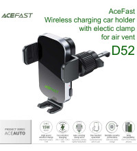 AceFast D52 AceAuto Electric Clamp wireless charging car holder 15w for air vent, на решетку
