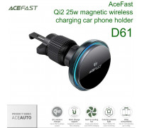 AceFast D61 Ace Auto Qi2 25W Magnetic wireless charging car holder for air vent, на решетку, black