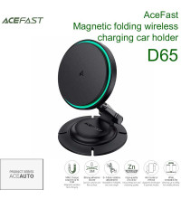 AceFast D65 Air Charge Magnetic folding wireless charging car holder 15w, на панель, black