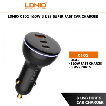 LDNIO C102 160W Super Charge C+C+U 100W+30W+30W, кабель C-C 1m, черный