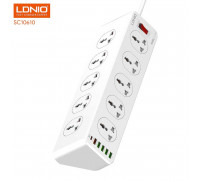 LDNIO сетевой фильтр 10 розеток + USB-C PD20w + 4 Auto-ID USB 2.4A + USB QC3.0, 2m (SC10610) белый
