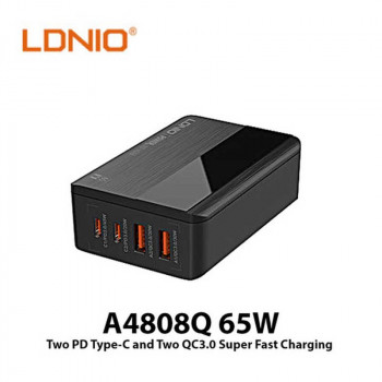 LDNIO 65w DESKTOP CHARGER, 2U + 2C, PD 65w, USB 30w (A4808Q) black