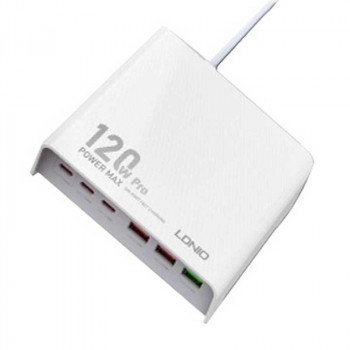 LDNIO Q605 120w GaN Six ports fast charger, 3 USB-A + 3 USB-C, PD65w, white