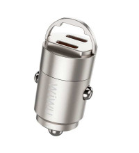 Wiwu Nano 30W USB-C + USB-C Fast Car Charger, C + C 30W, Wi-QC029, titanium color