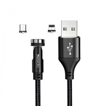 Yesido CA68 2-in-1 540 Rotation Magnetic Cable (M+L), 2.4A, 1m, магнитный, в оплетке, black