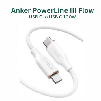 Anker PowerLine III Flow USB-C to USB-C Cable, 100w, 0.9m, онлайн упаковка (A8552621) white