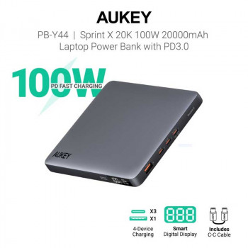 Aukey Sprint X 20K 100w Laptop power bank 20000mah, PD 100w, PB-Y44, gray
