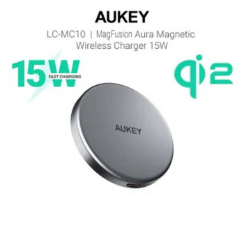 Aukey MagFusion Aura Qi2 Magnetic Fast Wireless Charger, model LC-MC10, grey