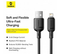 Baseus Silky Charging Cable, USB-A to iP 2.4A, 1m, 10000 bending, силикон, model CB000115, black